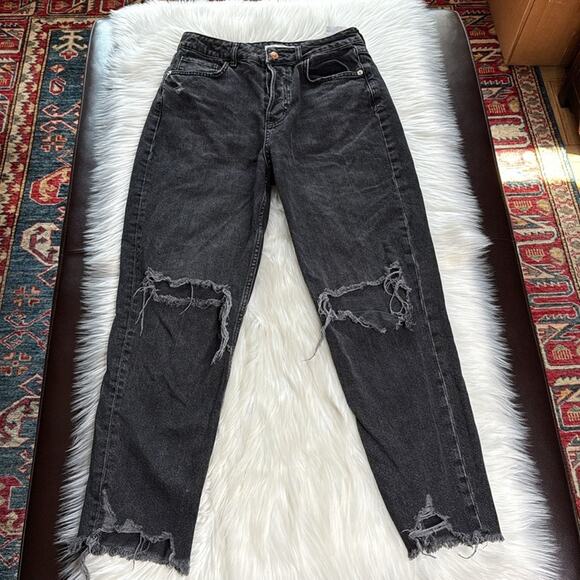 Zara Black Distressed High Rise Mom Jeans - Picture 2 of 9